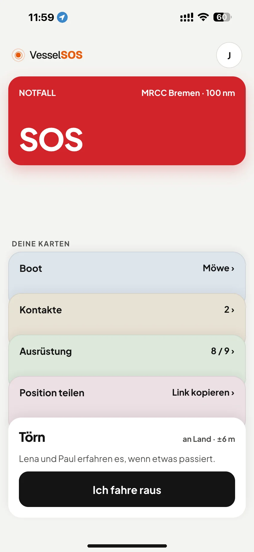 Sicherheits-App für Bootsfahrer: SOS-Taste und die zuständige Rettungsleitstelle MRCC Bremen · VesselSOS