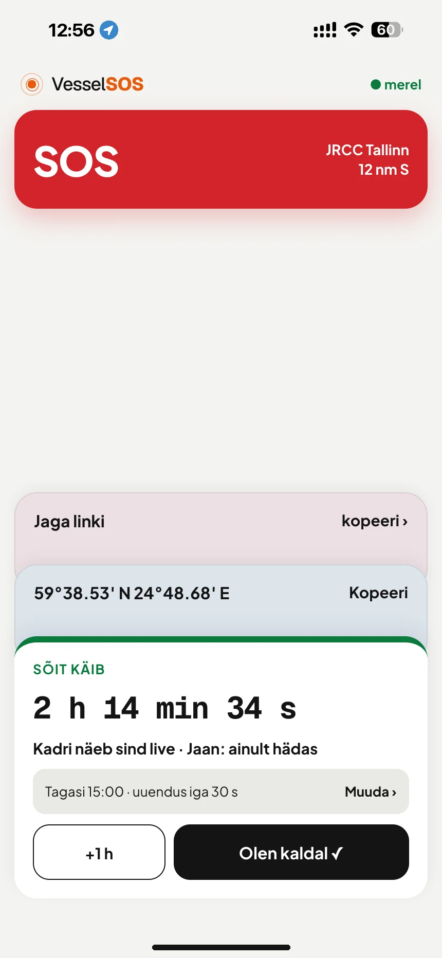 Merereisi jälgimine: reis käib: tagasituleku aeg ja kontaktid, kes näevad sind otse · VesselSOS