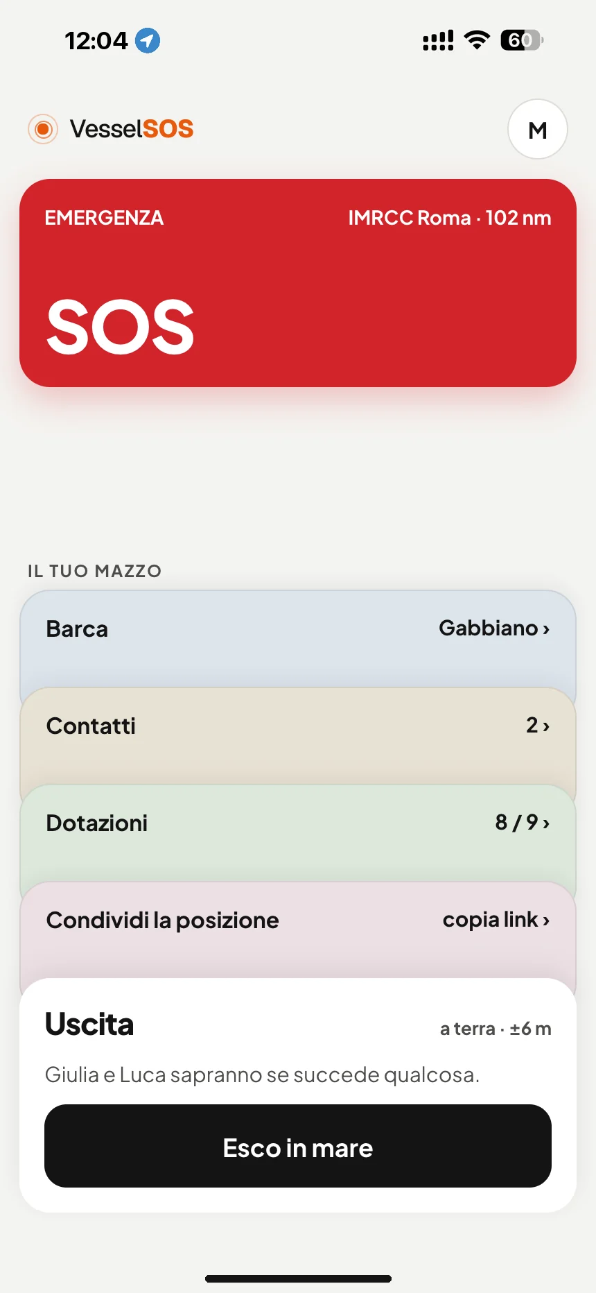 App di sicurezza per diportisti: pulsante SOS e il centro di soccorso competente, IMRCC Roma · VesselSOS