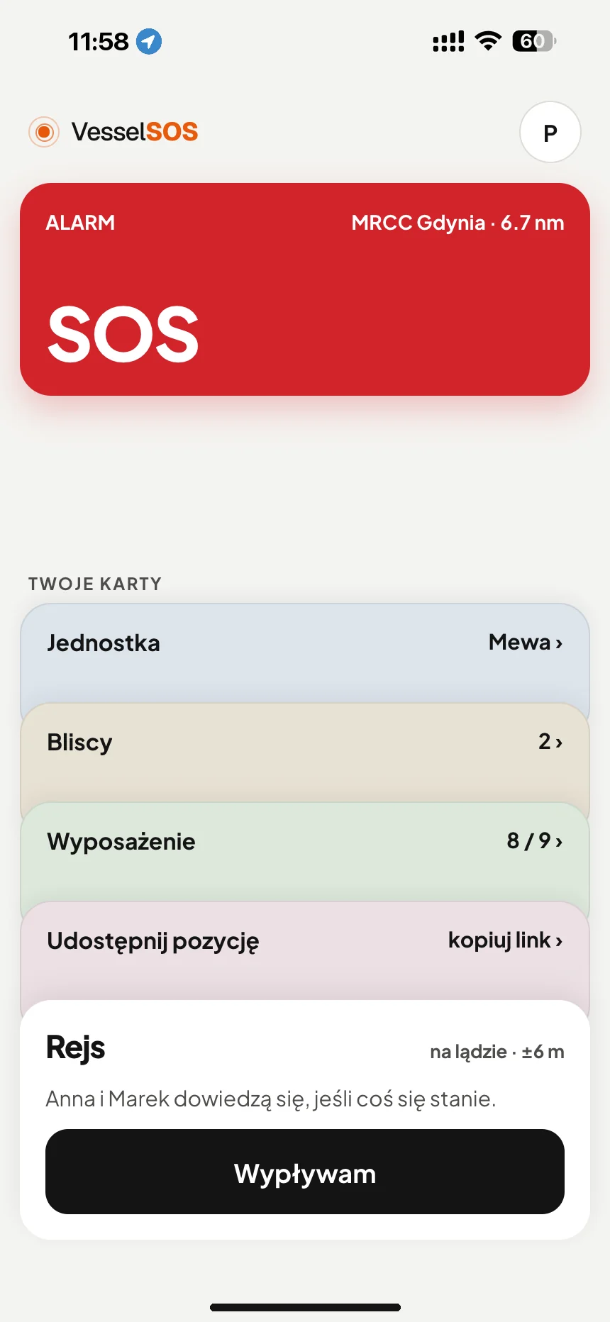 Aplikacja bezpieczeństwa dla żeglarzy: przycisk SOS i odpowiedzialne centrum ratownicze MRCC Gdynia · VesselSOS