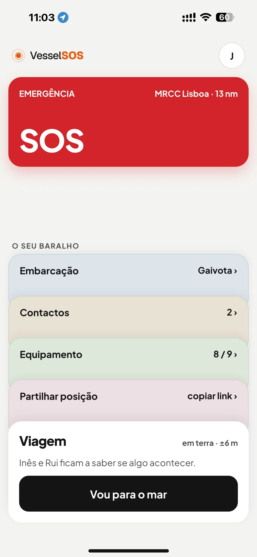 App de segurança para navegadores: botão SOS e o centro de salvamento responsável, MRCC Lisboa · VesselSOS