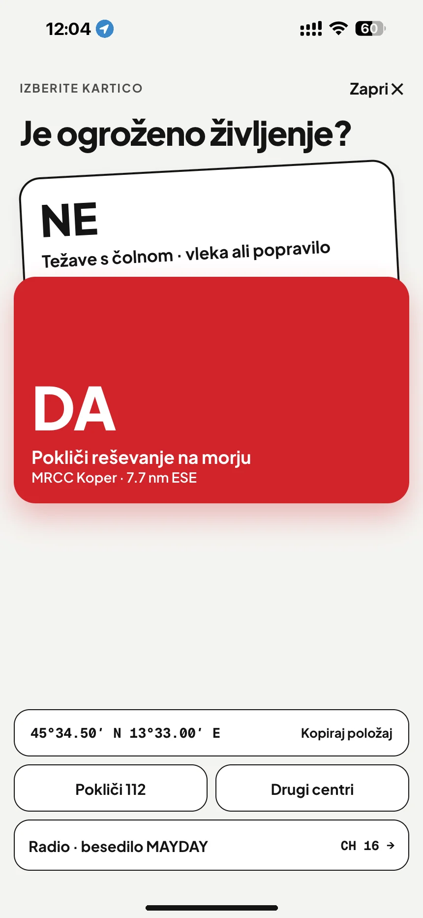 SOS na morju: je kdo v življenjski nevarnosti? Da pokliče MRCC Koper, ne odpre pomoč na morju · VesselSOS