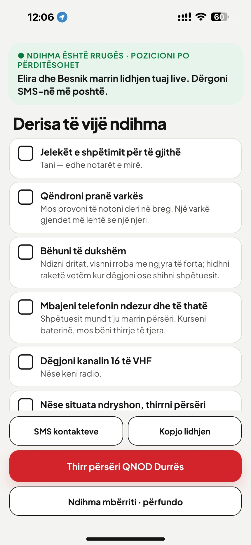 Duke pritur shpëtimin në det: listë kontrolli derisa të vijë ndihma dhe SMS me lidhjen e gjurmimit për të afërmit · VesselSOS